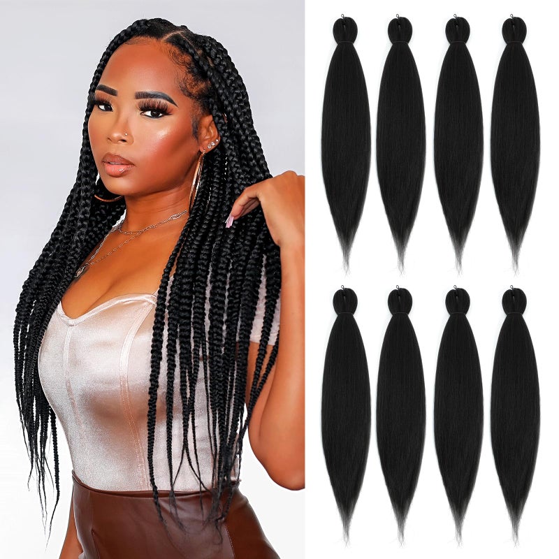 DIFUNEE Prestretched Braiding Hair  14 Inch 8 Packs Natural Black Short Braiding Hair For Twist or Box Braids Yaki Texture Hot Water Setting Synthetic Braiding Hair Extensions 14 Inch 1B8P